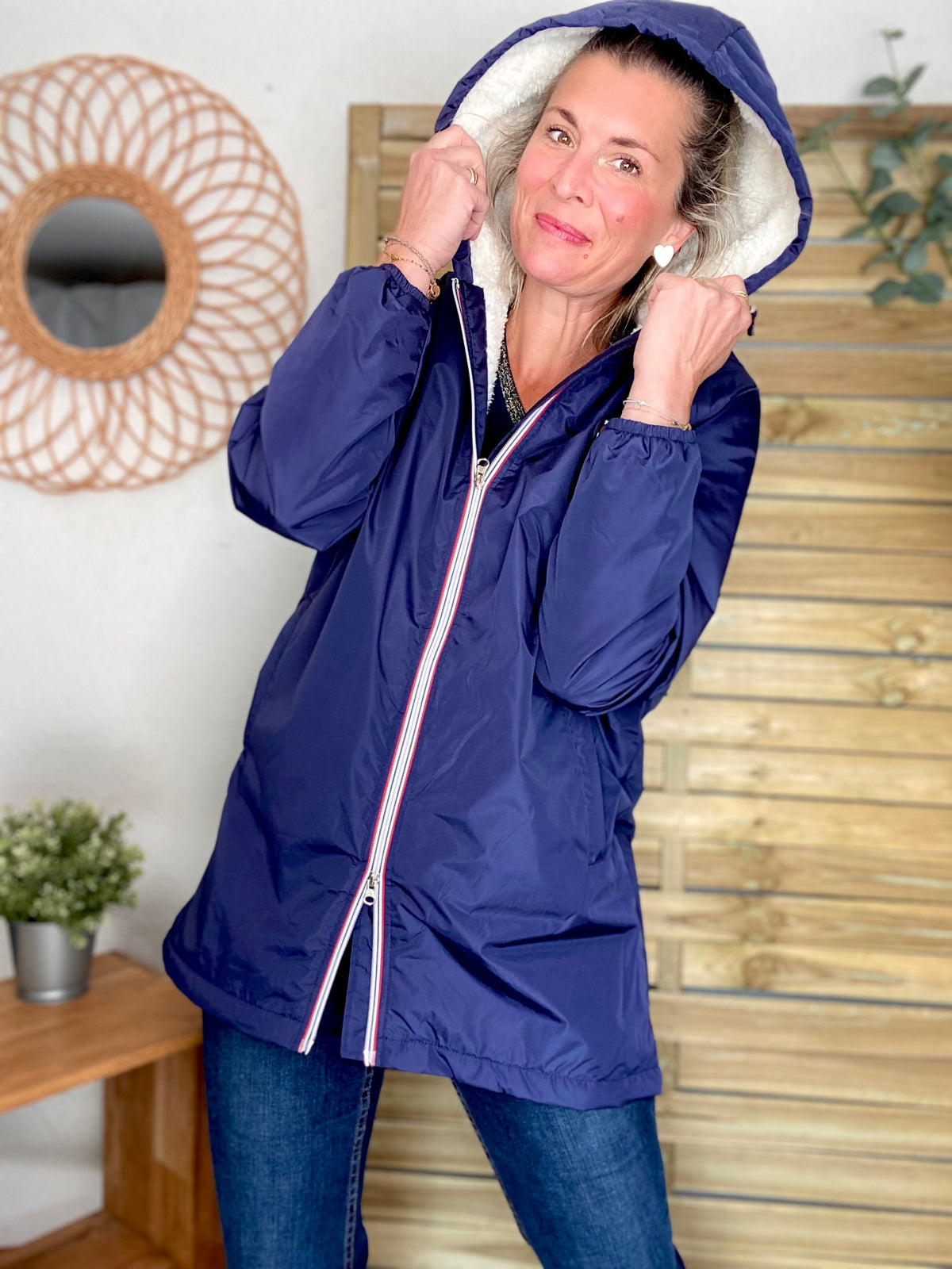 Parka Imperméable moumoute sherpa unisexe JEAN.NE - LE PETIT BRETON - Bleu Marine (Taille très grand) - FIN DE SÉRIE