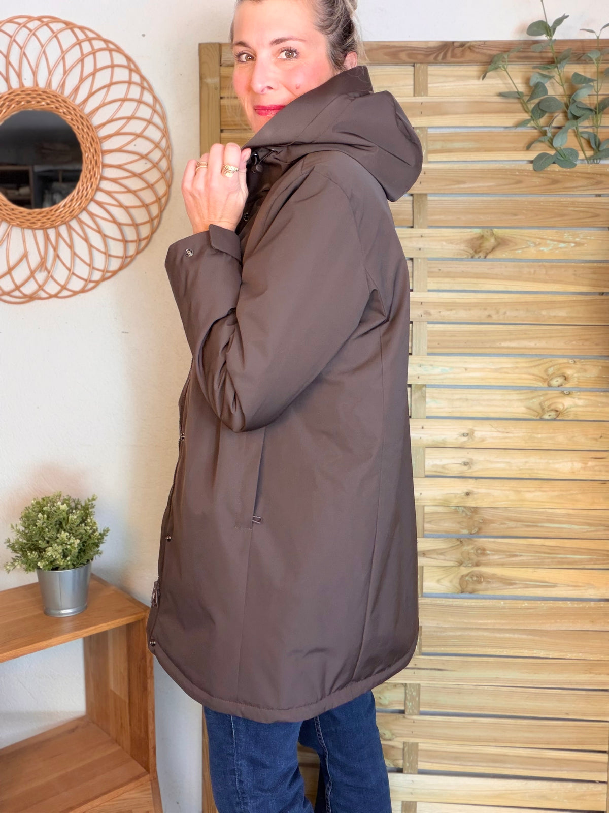 LAURA JO - Parka fourrée imperméable AMBRE LONG - Chocolat / Beige
