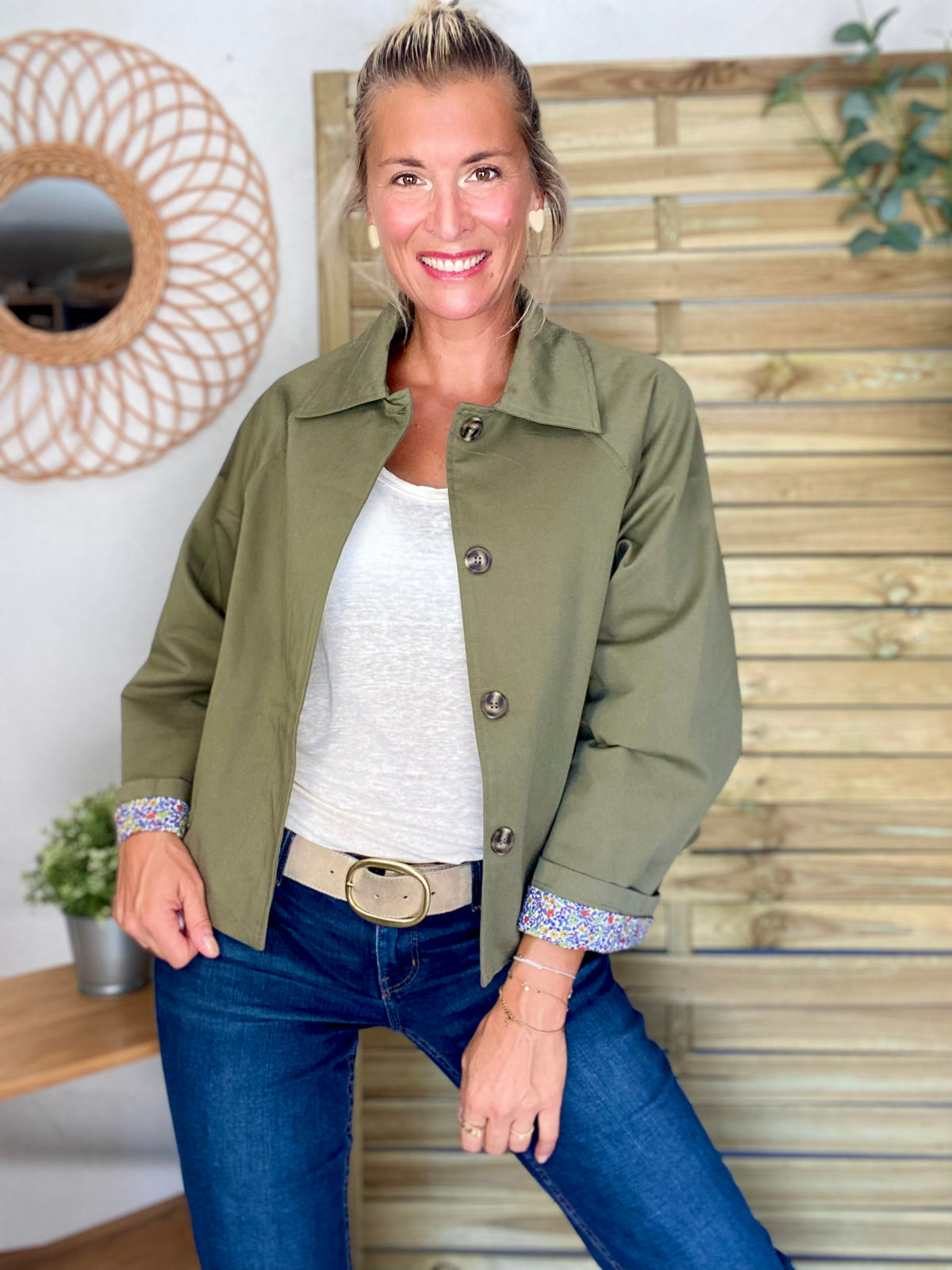 Veste Trench en coton kaki avec Liberty - MAHAUT - LILI et LALA