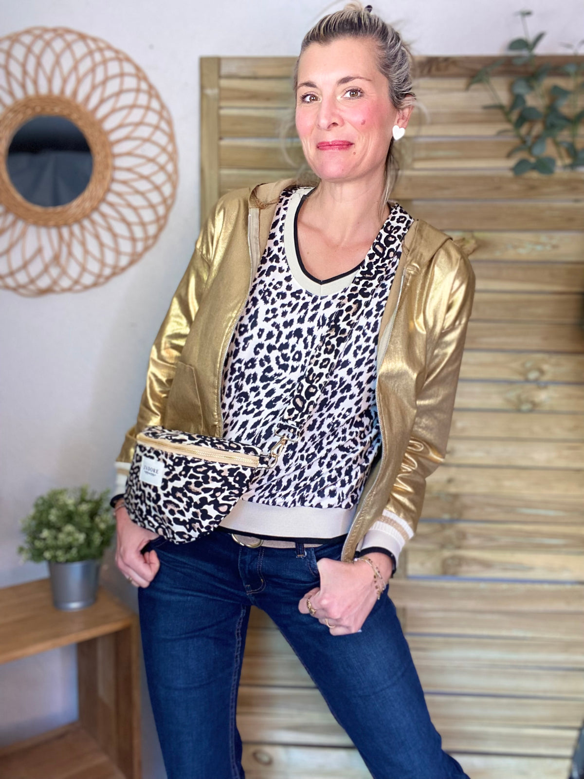 Sweat imprimé Léo 🐆 AMANDINE - Noir
