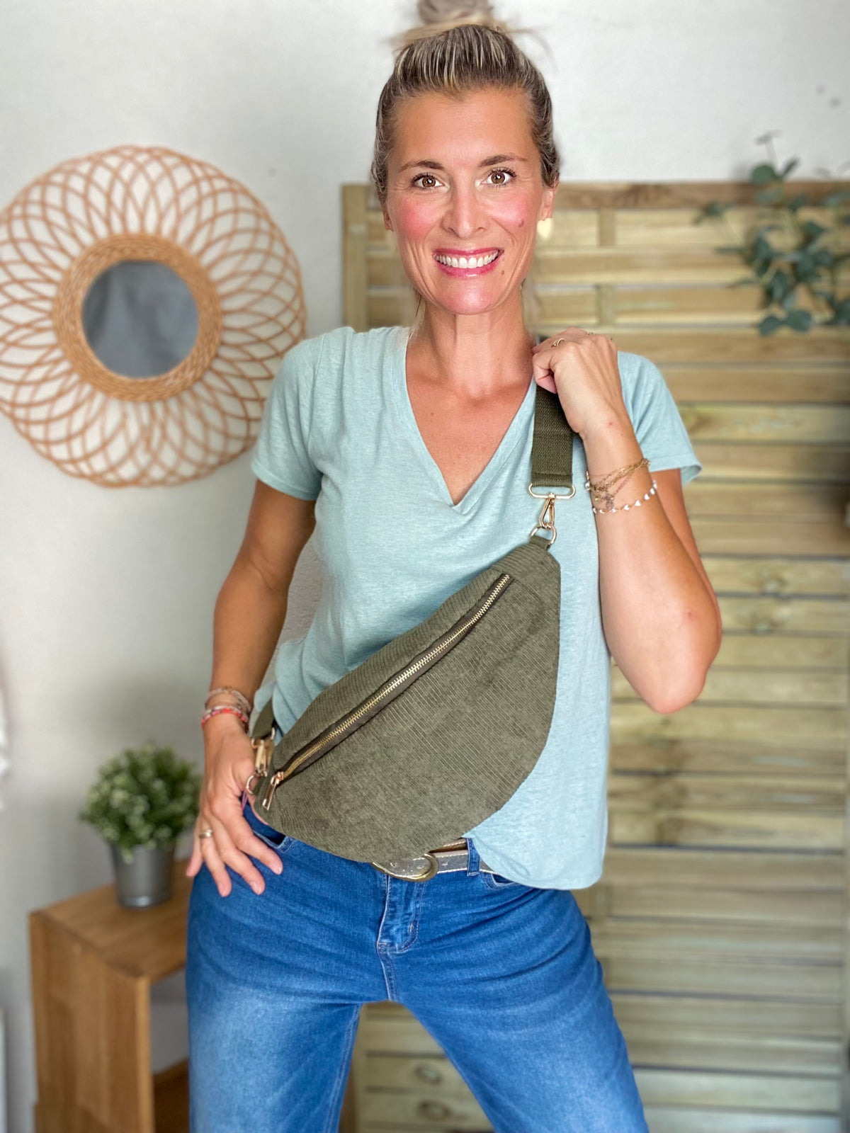 Sac banane XL velours côtelé Ciao Boum - IVY - Kaki