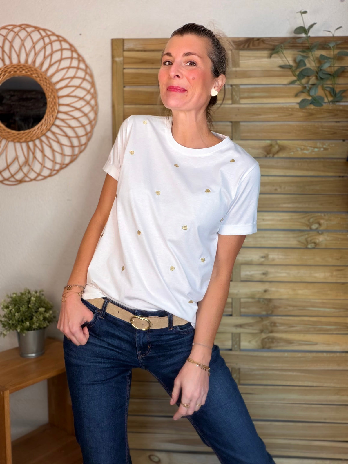 Tee shirt cœurs brodés dorés 💛 TESSA - FIN DE SÉRIE