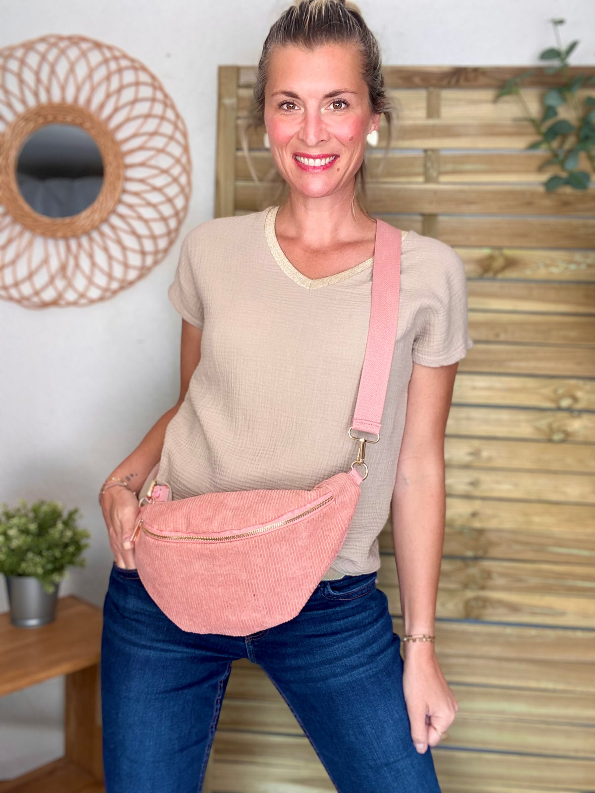 Top en gaze de coton et lurex MARTA - Beige
