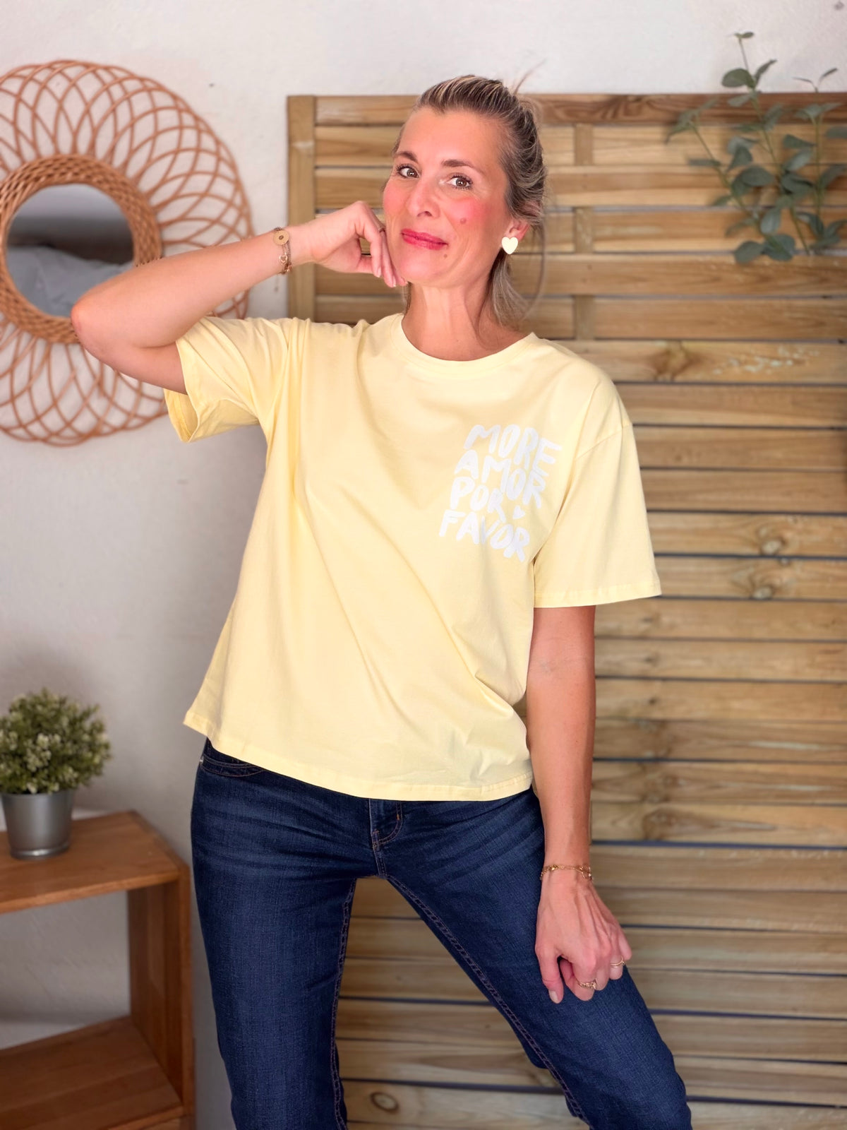 Tee shirt MORE AMOR POR FAVOR - RITA Jaune - FIN DE SÉRIE