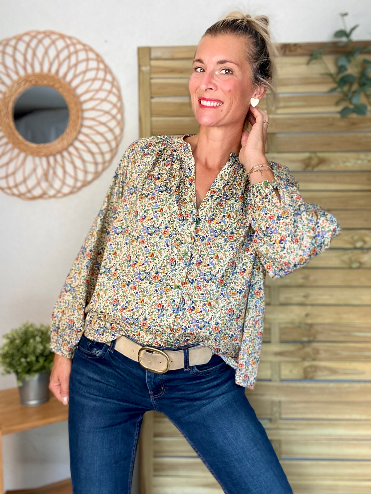 Chemise ample Liberty vert SYBILLE - FIN DE SÉRIE