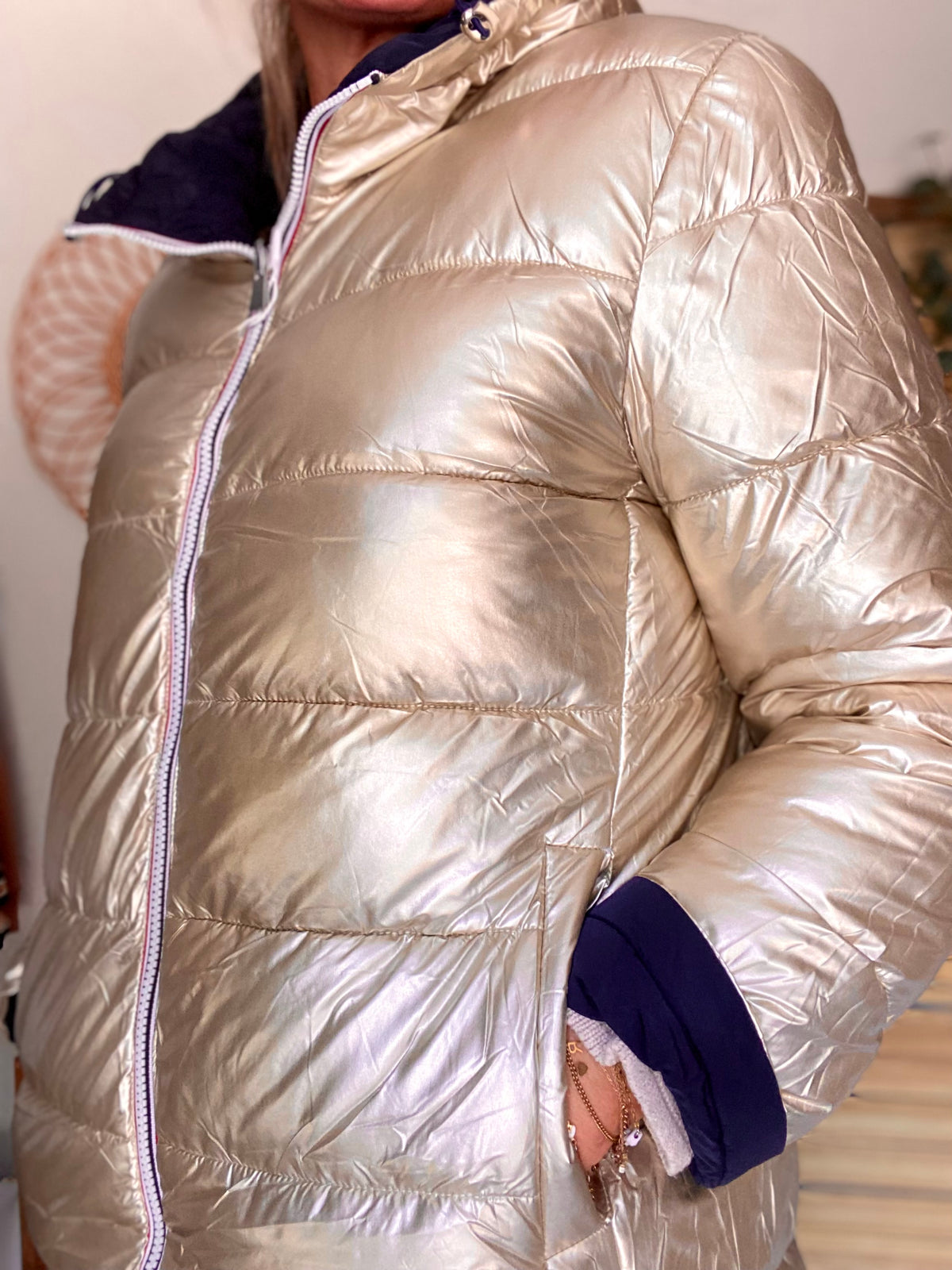 Doudoune imperméable réversible ANGÈLE LONG - Bleu marine - MELYA MELODY