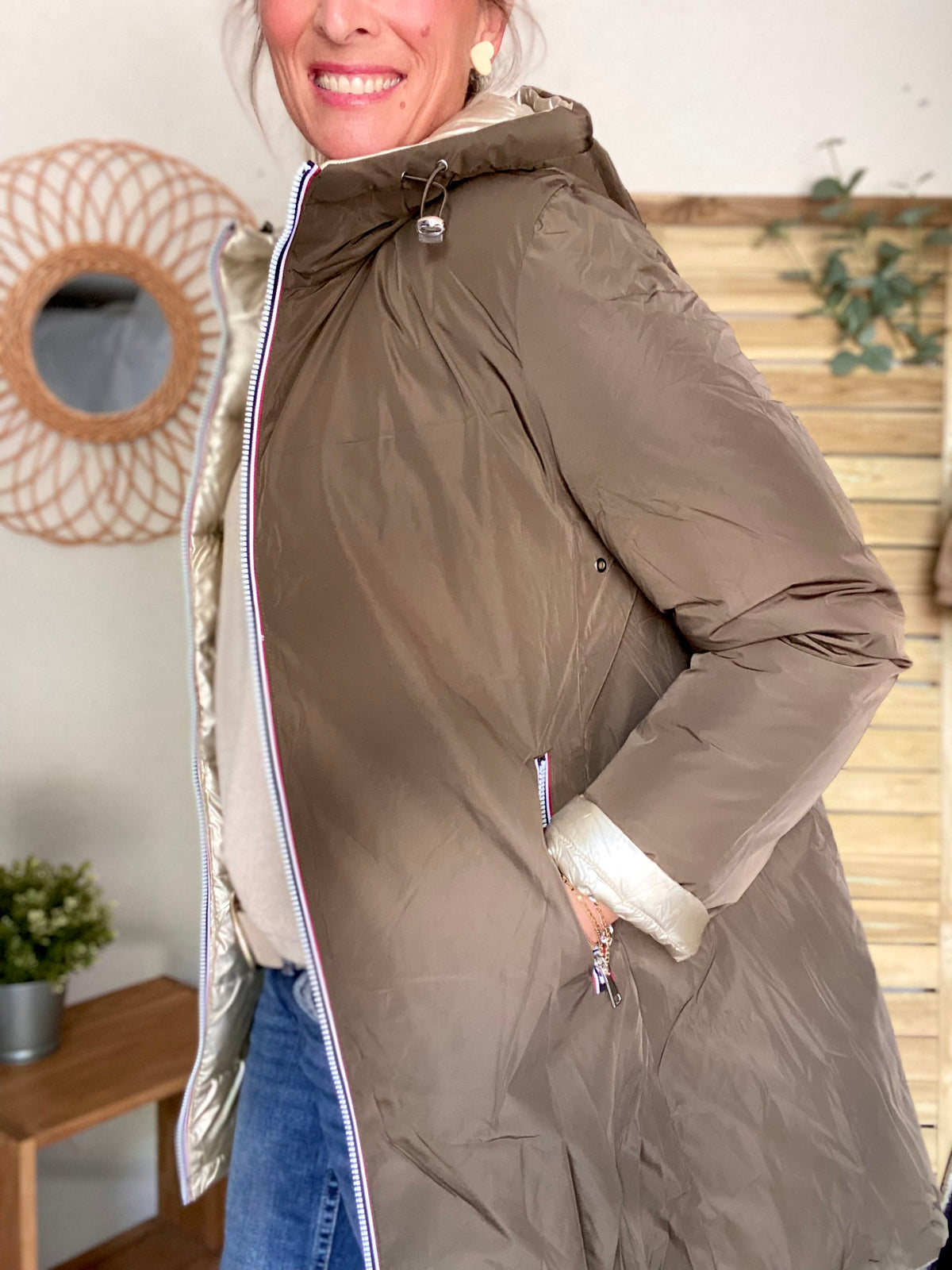 Doudoune imperméable réversible ANGÈLE LONG - Kaki - MELYA MELODY