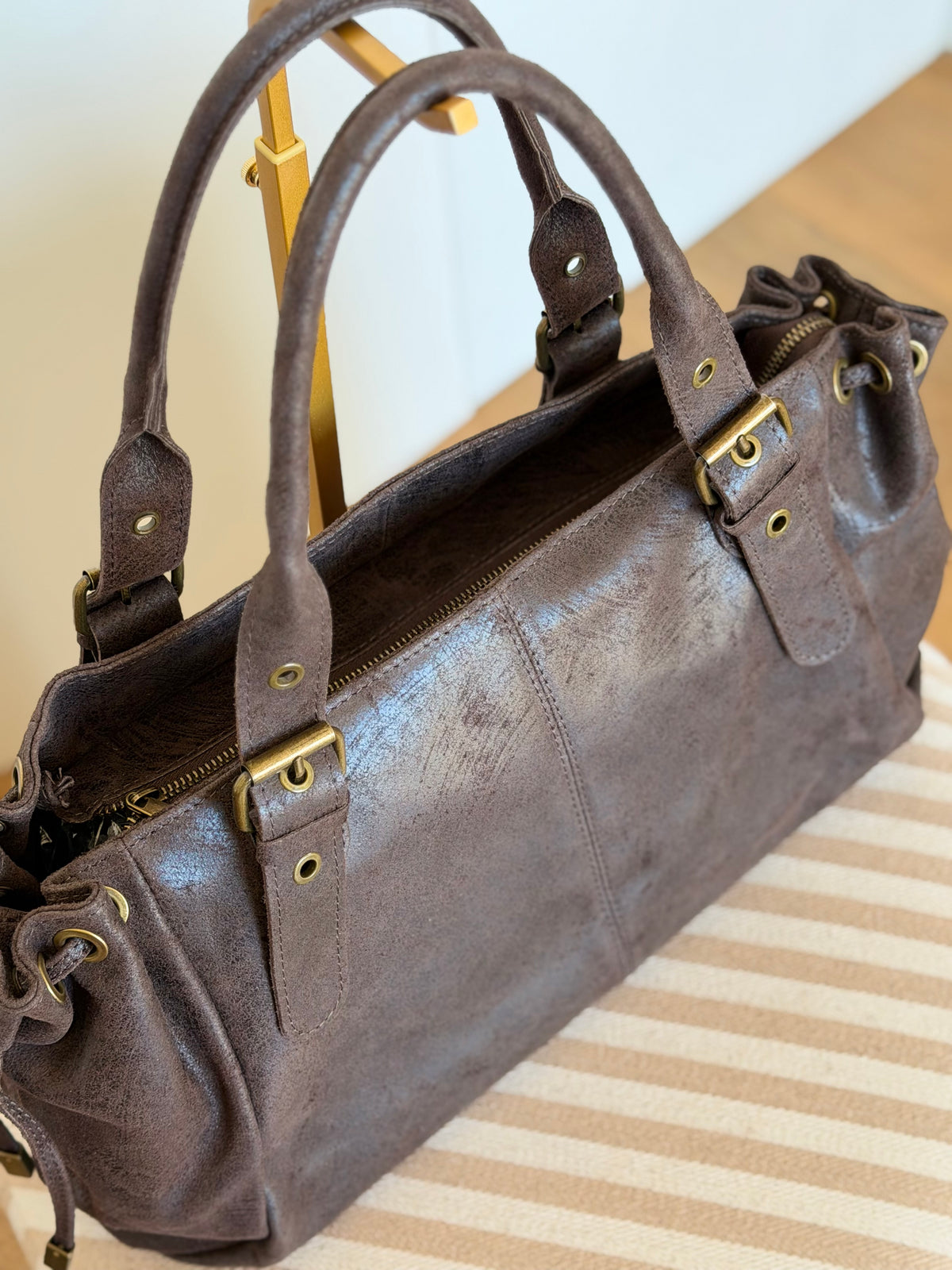 Sac cabas XL en cuir vieilli • COOPER Chocolat