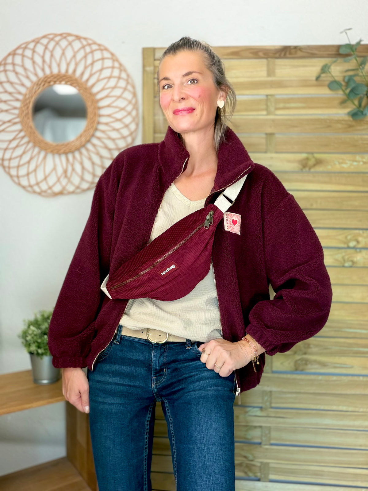 ⚡️ARRIVAGE • Veste teddy Sherpa zippée « Soleil » DORO Bordeaux
