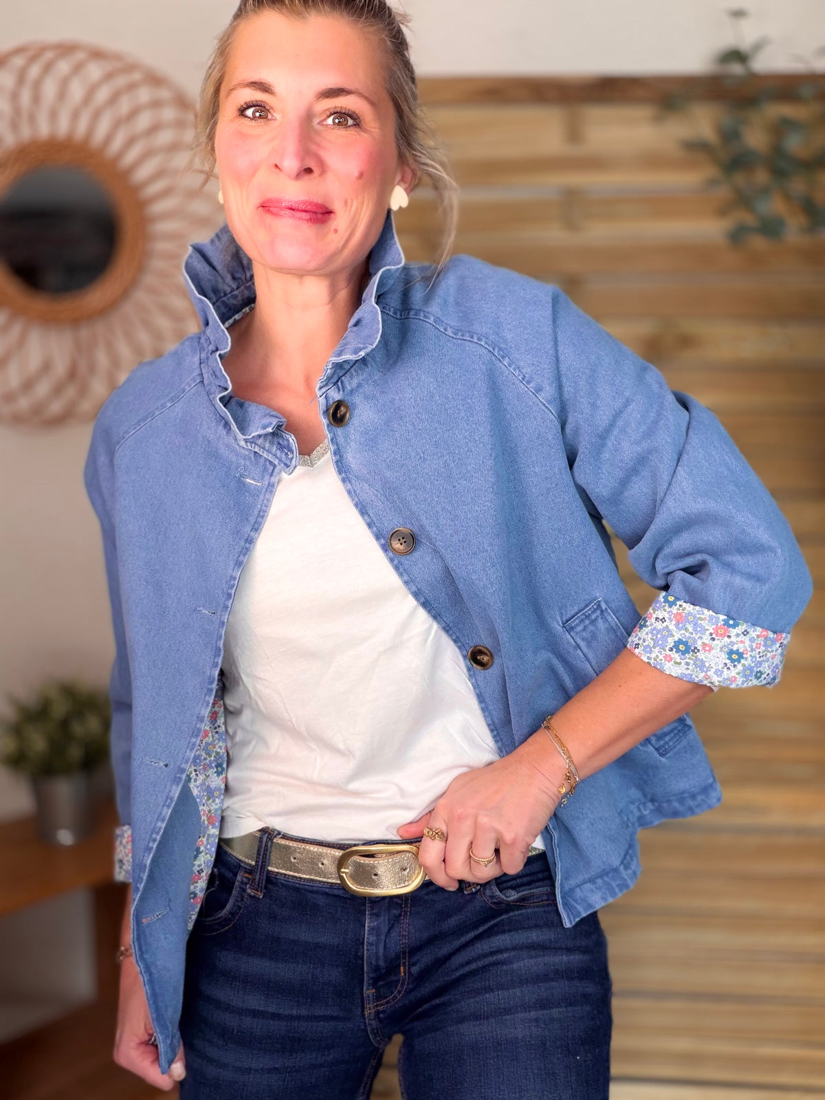 Veste Denim col victorien avec Liberty - VICTORIA Jean