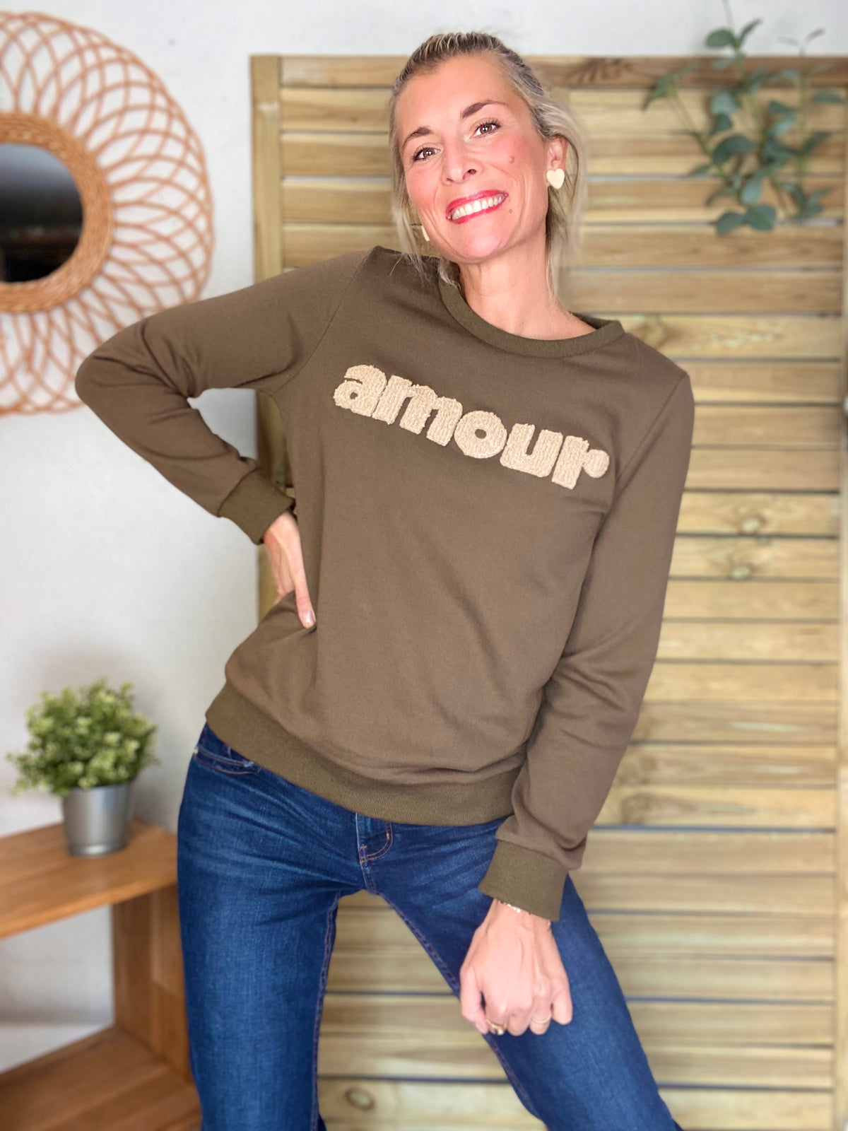 Sweat amour DORIA - Kaki / Beige
