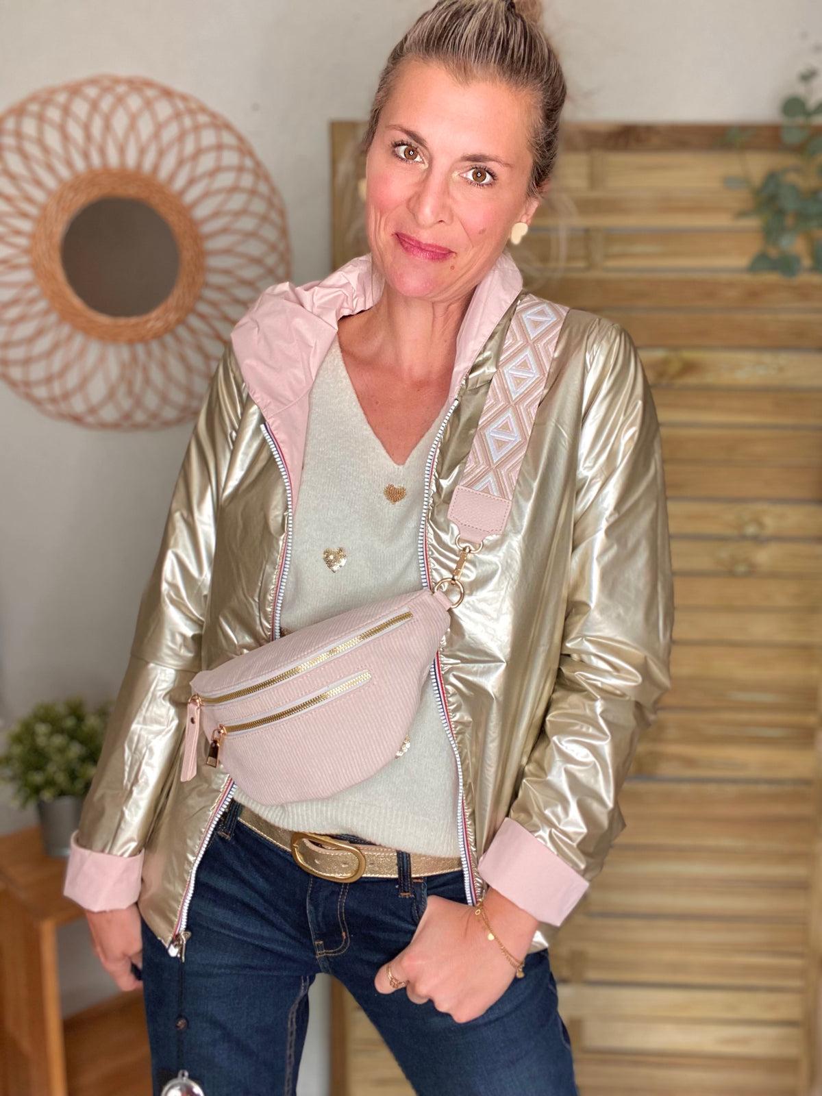 LAURA JO - Imperméable réversible rembourré LOUISON COURT - Rose/Doré