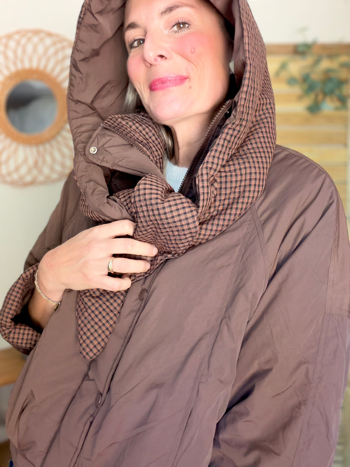 Veste matelassée capuche amovible réversible ODILE Chocolat