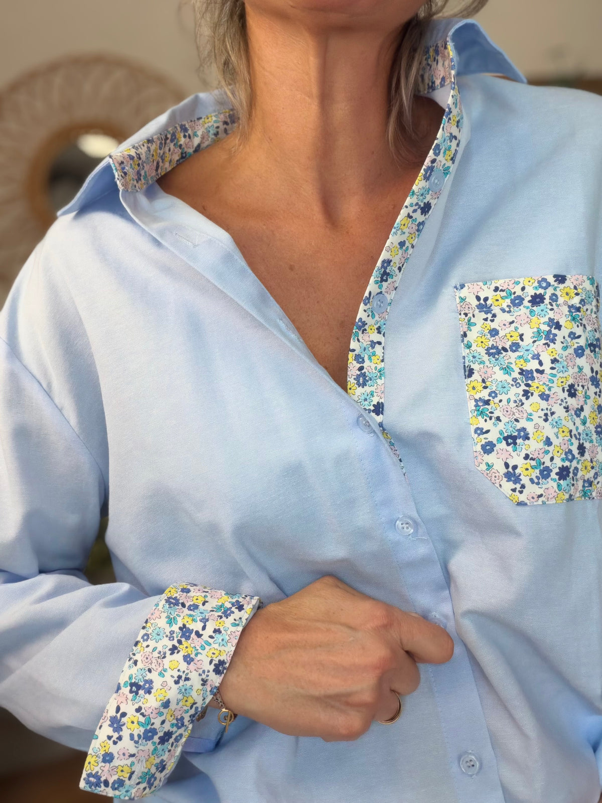 Chemise avec Liberty AZÉLIE Bleue