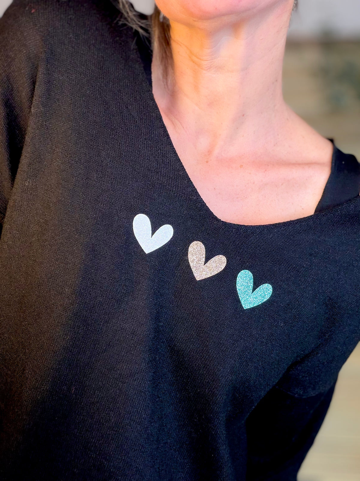 Pull fin 3 cœurs 💛 BERTILLE - Noir - FIN DE SÉRIE