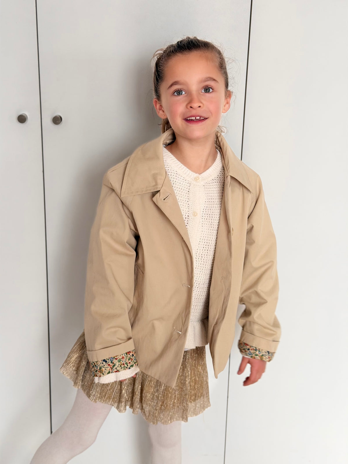 Veste Trench en coton beige avec Liberty - MARION (Taille 2 ans à la Taille XL)
