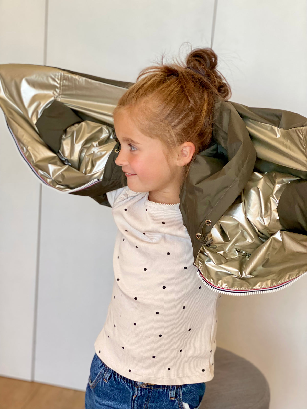 Imperméable réversible rembourré LOUISON KIDS enfant (mixte) - Kaki / Doré • DÉSTOCKAGE sur Taille 6 ans