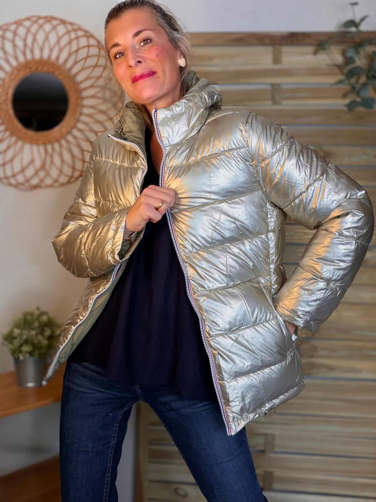 Doudoune imperméable réversible ANGÈLE COURT - Kaki clair - MELYA MELODY (DÉSTOCKAGE sur Taille S)