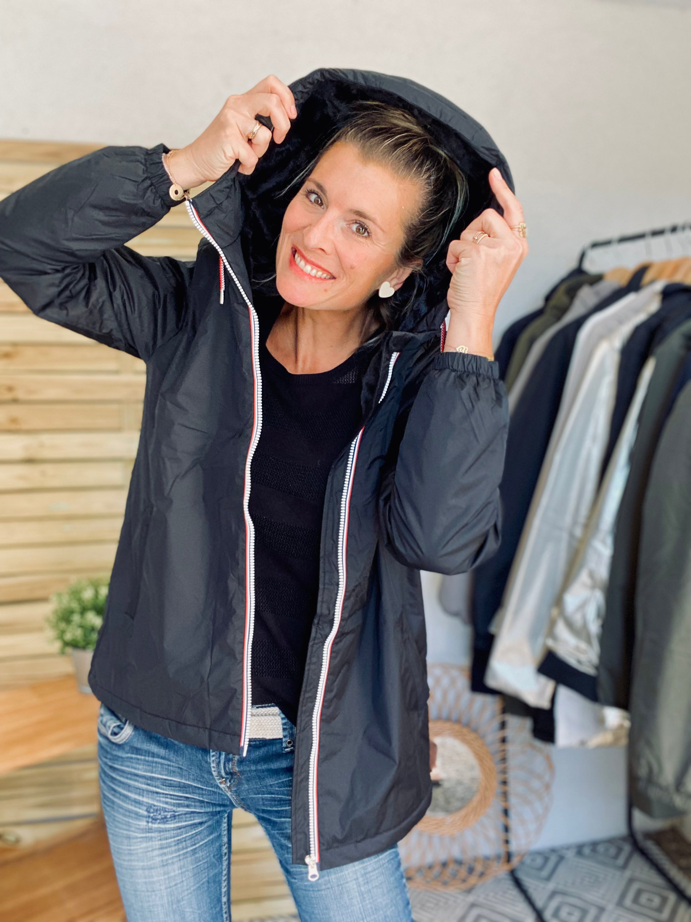 LAURA JO - Parka Imperméable THELMA MI-LONG fourré - Noir