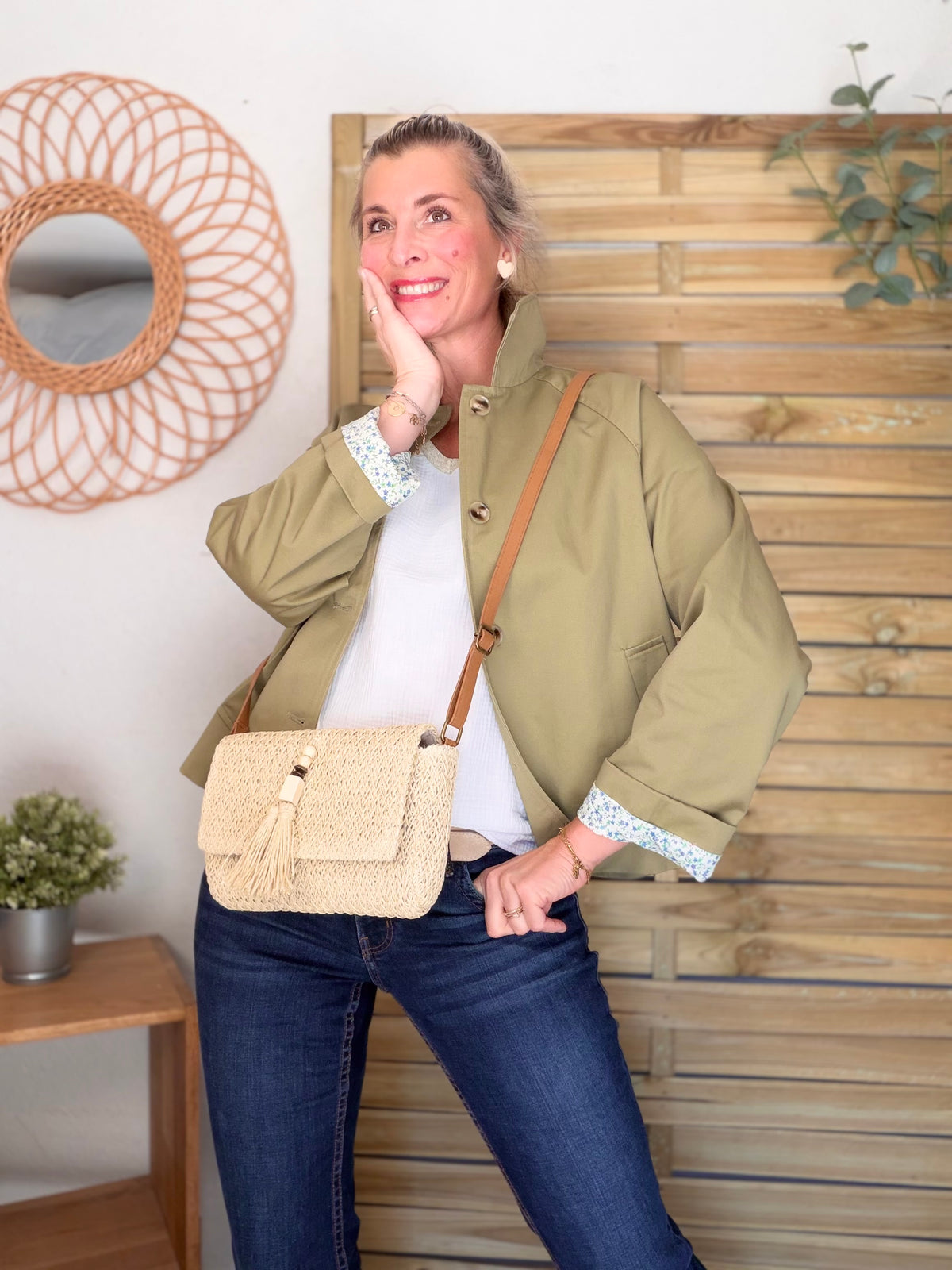 Veste Trench en coton avec Liberty - JOHAN Kaki clair - FIN DE SÉRIE