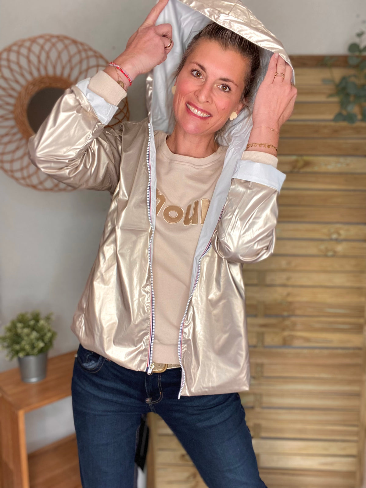 LAURA JO - Imperméable réversible GARANCE COURT léger - Blanc/Doré