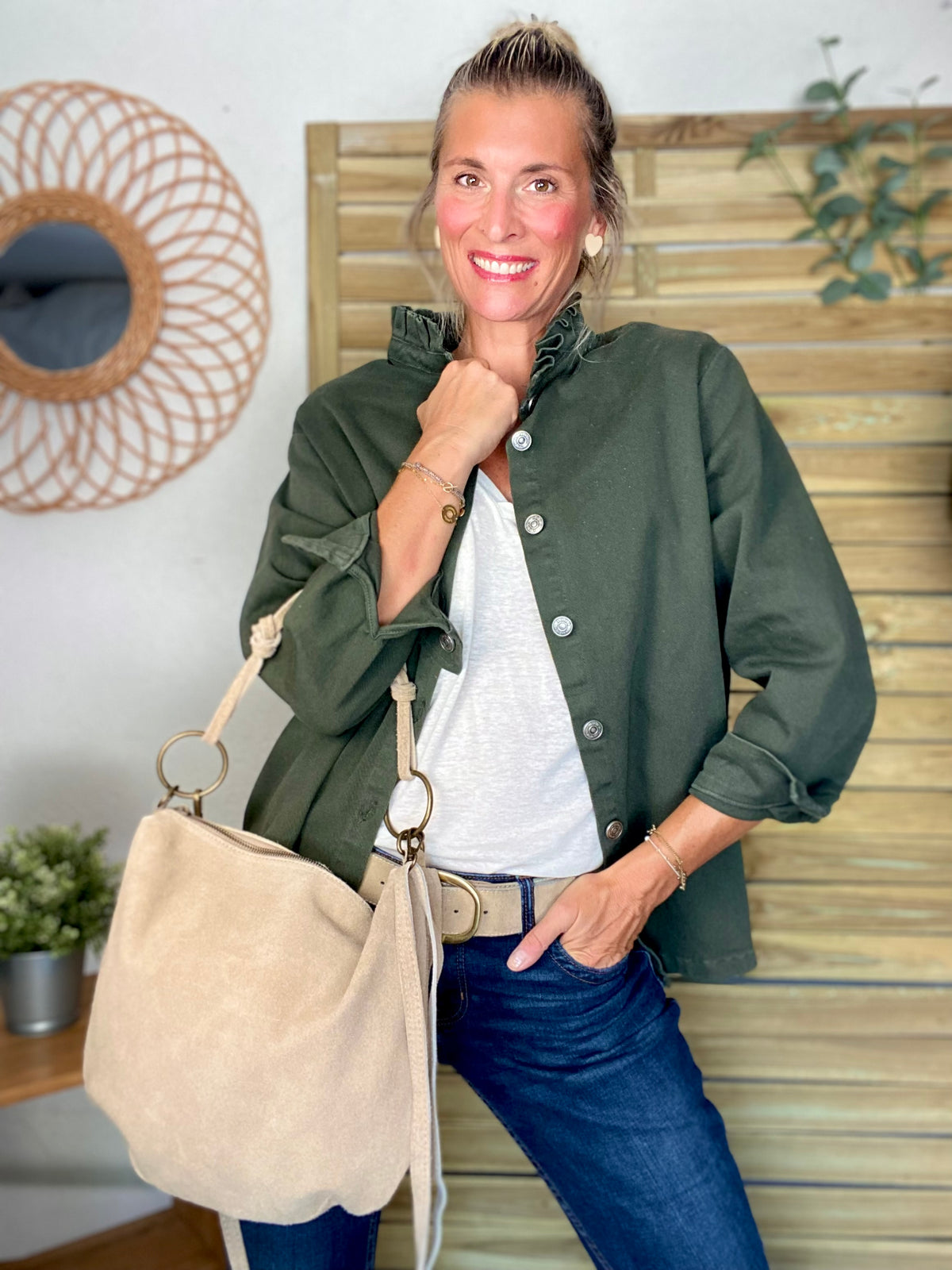 Sac en cuir daim SCOTT - Beige