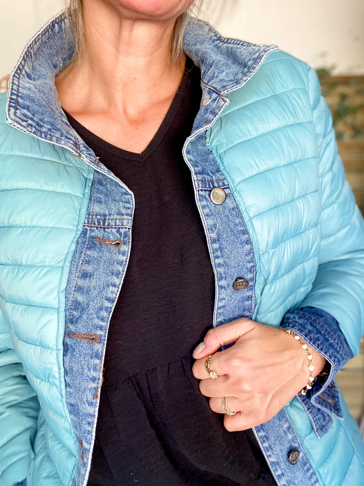 Veste Jean / Doudoune légère JACKIE - Vert sauge - FIN DE SÉRIE