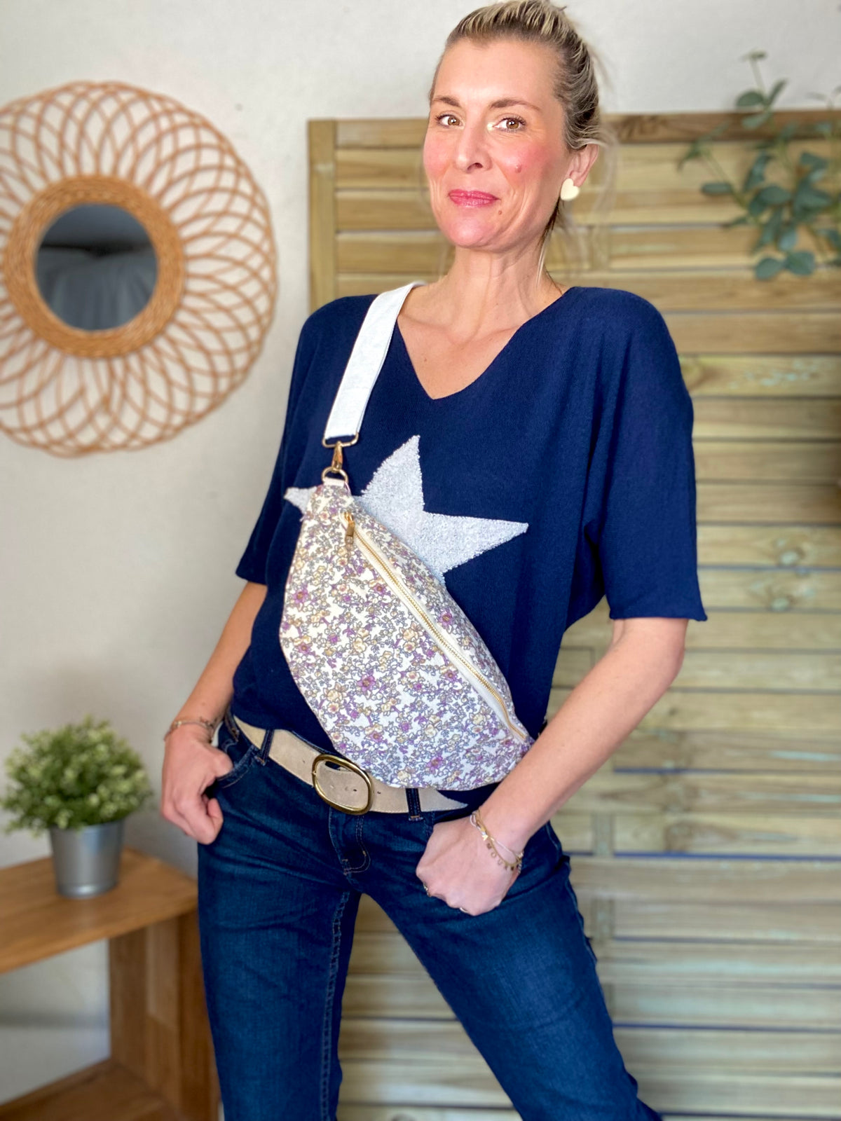 Sac banane XL Ciao Boum - IVY - Fleuri blanc et mauve