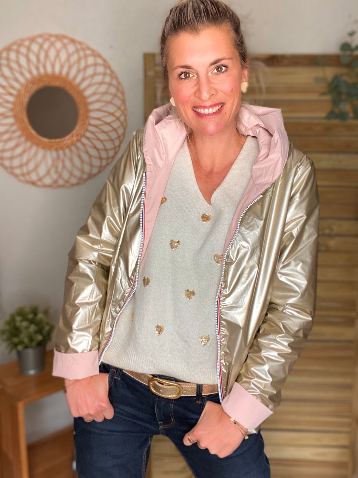 LAURA JO - Imperméable réversible rembourré LOUISON COURT - Rose/Doré