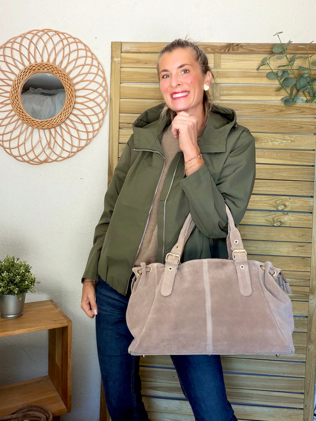 Sac cabas XL en cuir daim • JASPER Taupe