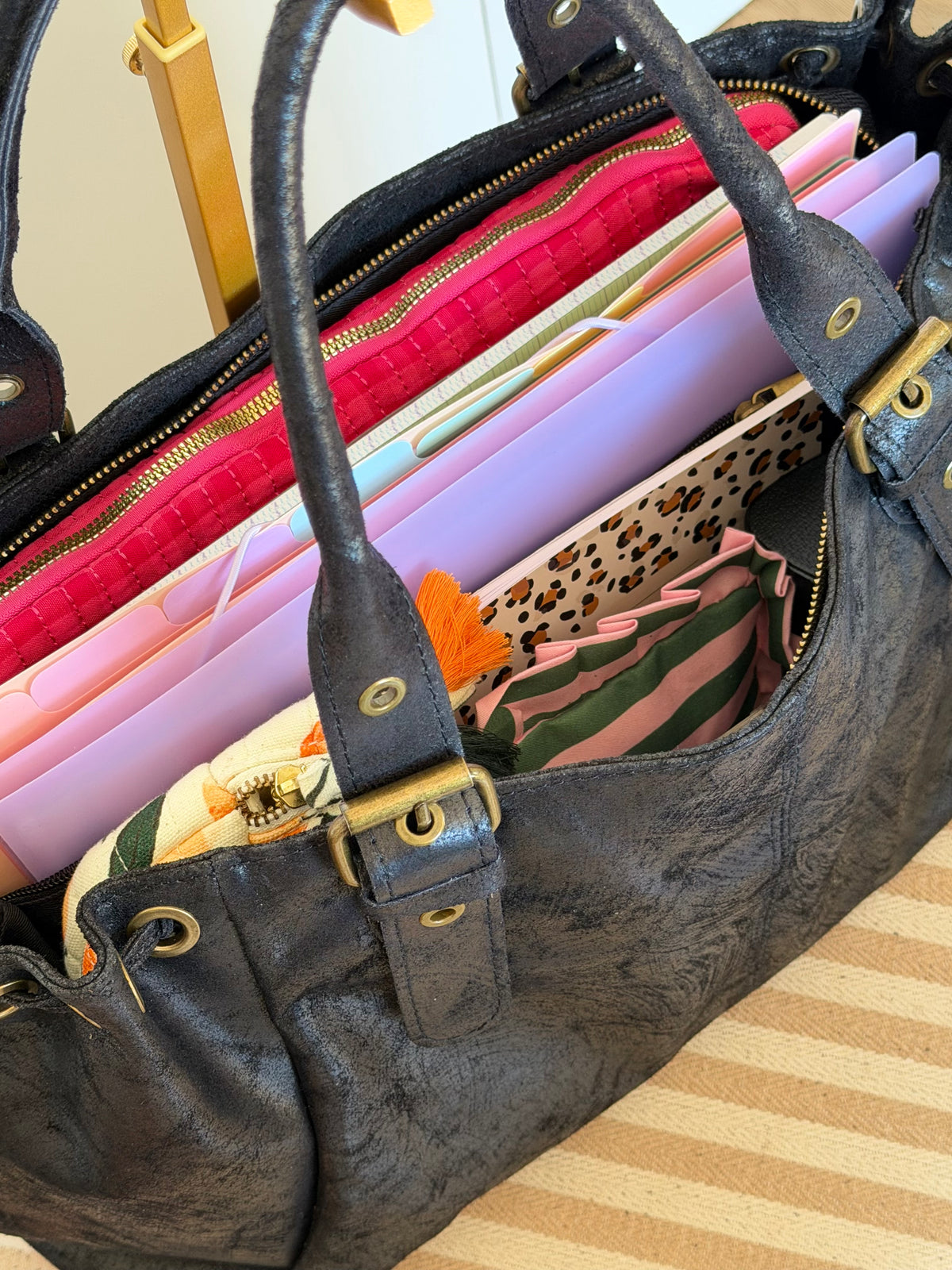 Sac cabas XL en cuir vieilli • COOPER Noir