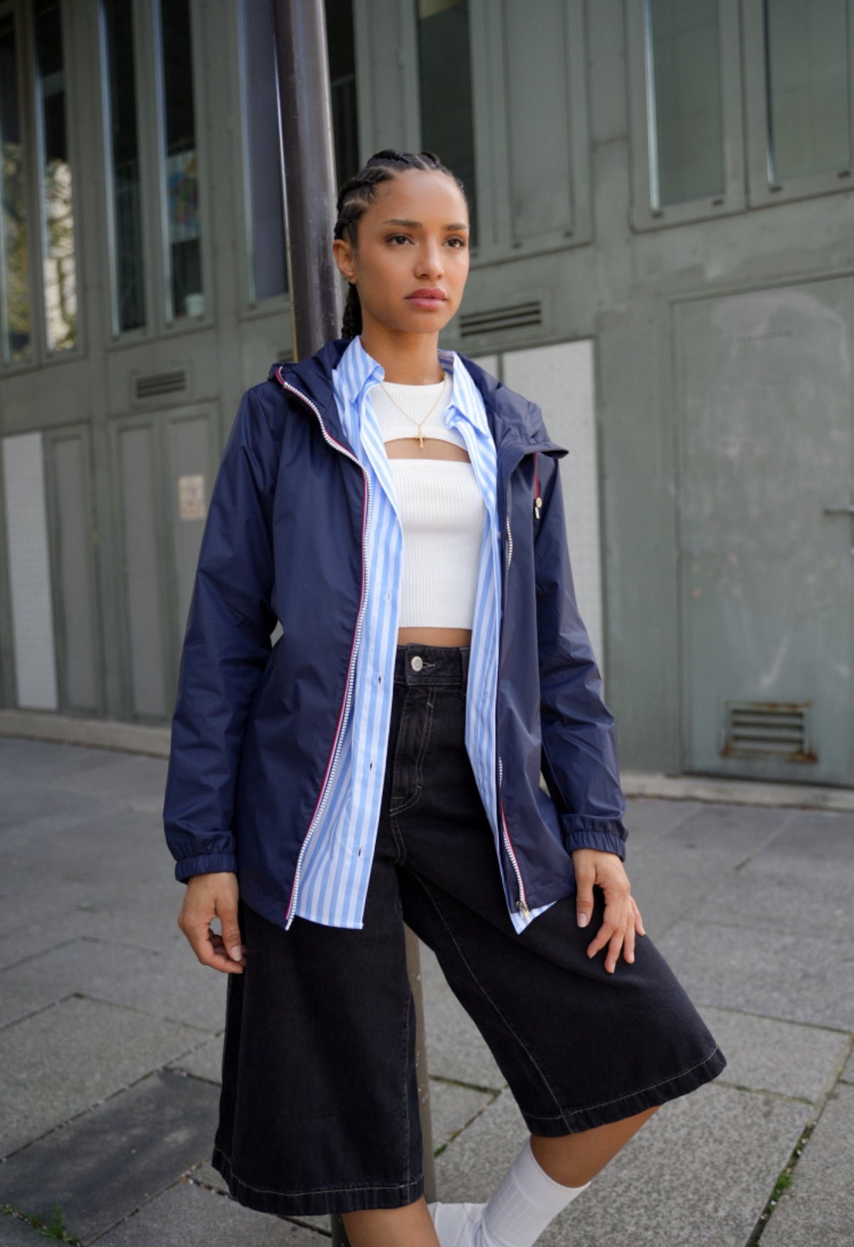 Imperméable mi-saison doublé SOLINE MI-LONG - Bleu marine - LAURA JO - FIN DE SÉRIE