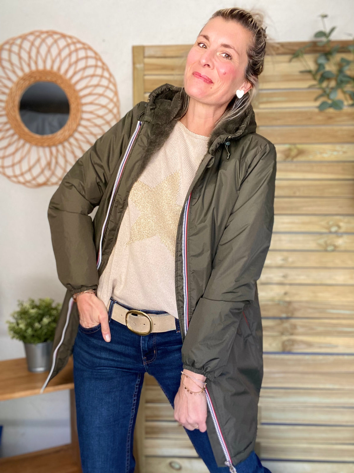 LAURA JO - Parka Imperméable LOUISE LONG fourré - Kaki
