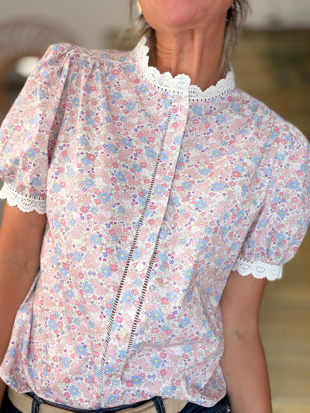 Blouse Liberty dentelle manches courtes MORGANE