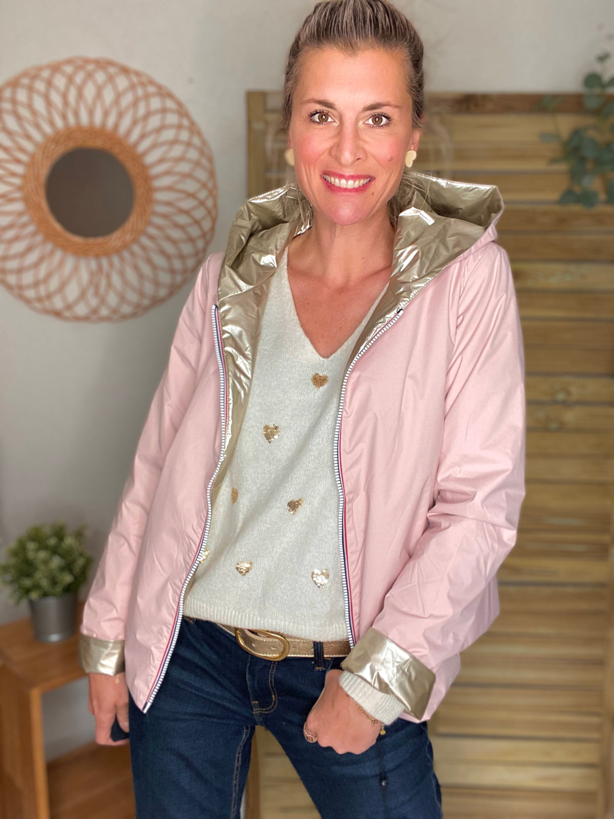 LAURA JO - Imperméable réversible rembourré LOUISON COURT - Rose/Doré