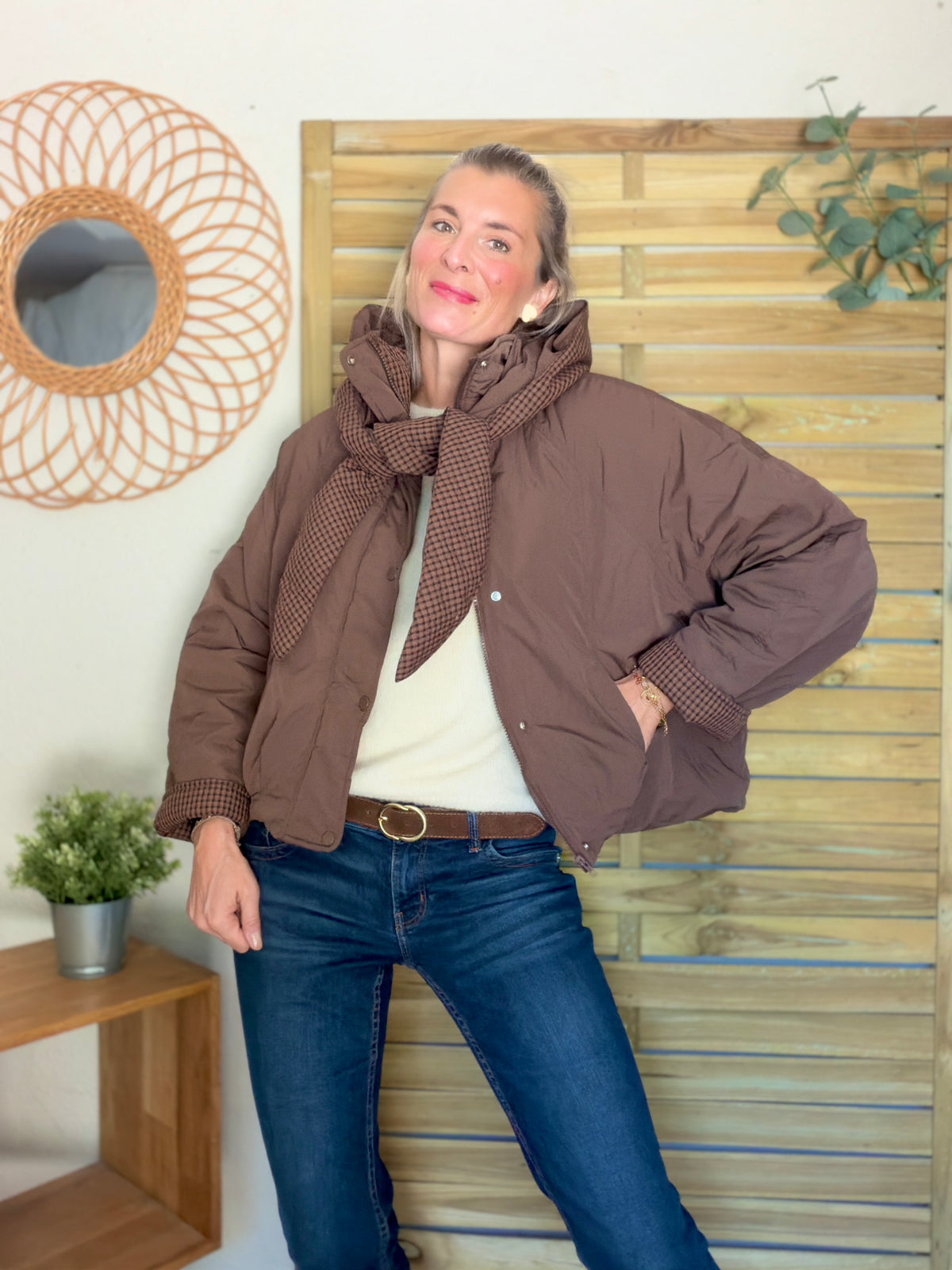 Veste matelassée capuche amovible réversible ODILE Chocolat