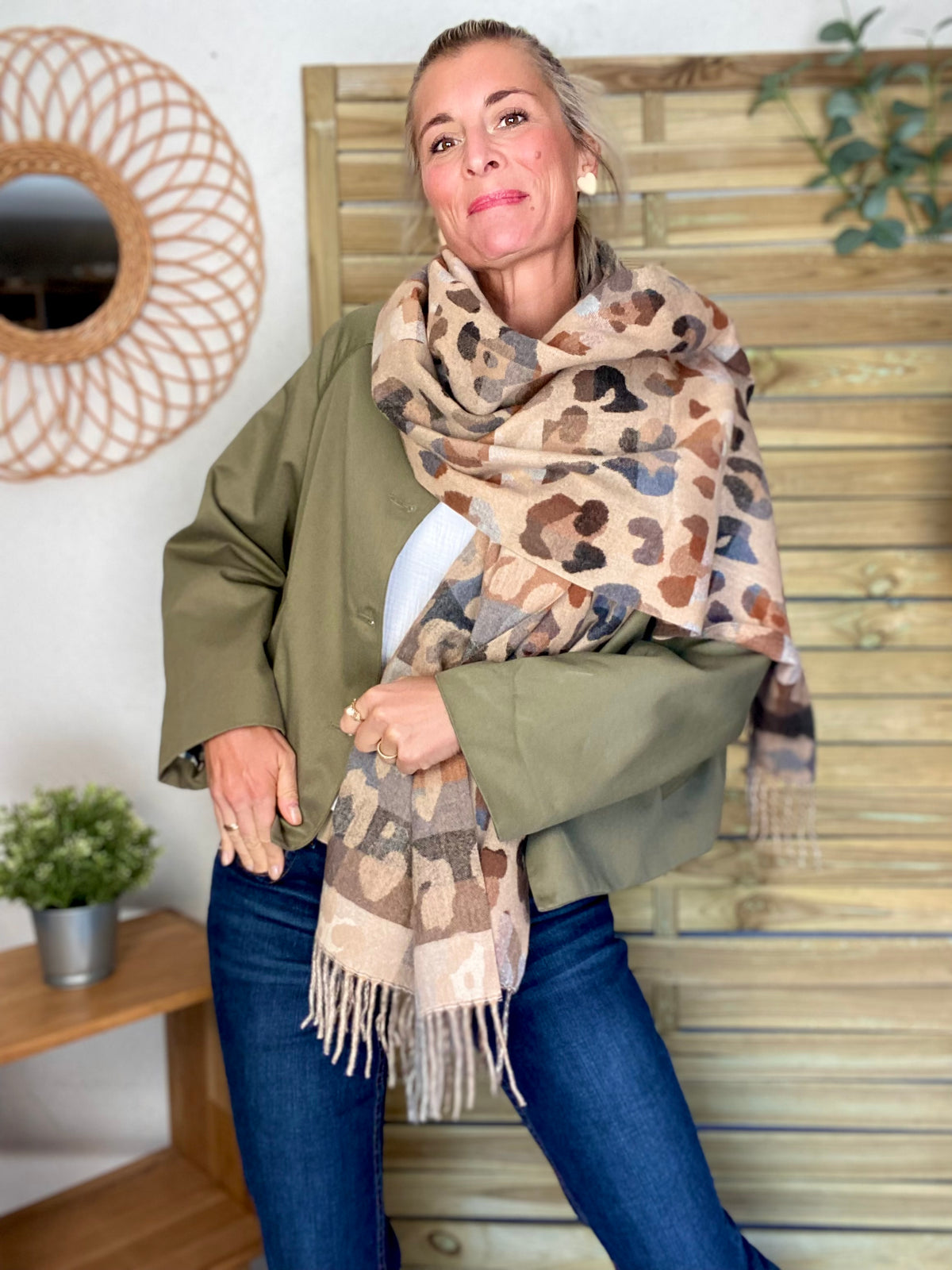 Écharpe douce AGNÈS Léo multico Camel 🐆
