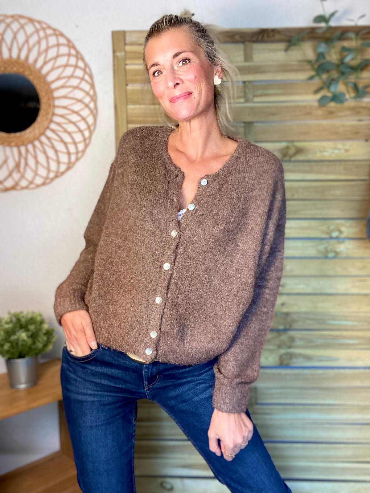 Gilet en maille MERYL - Chocolat chiné (noisette)