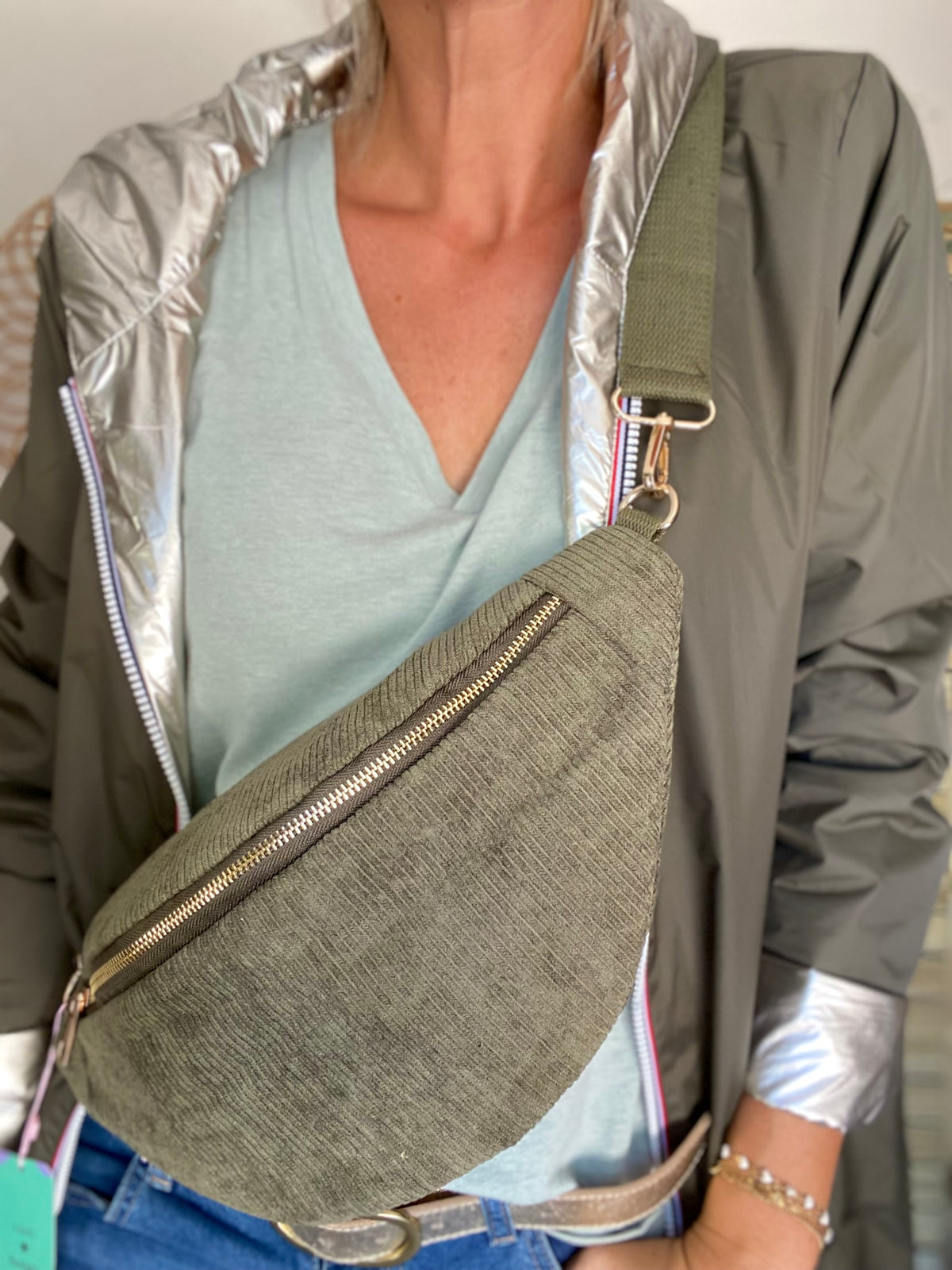 Sac banane XL velours côtelé Ciao Boum - IVY - Kaki