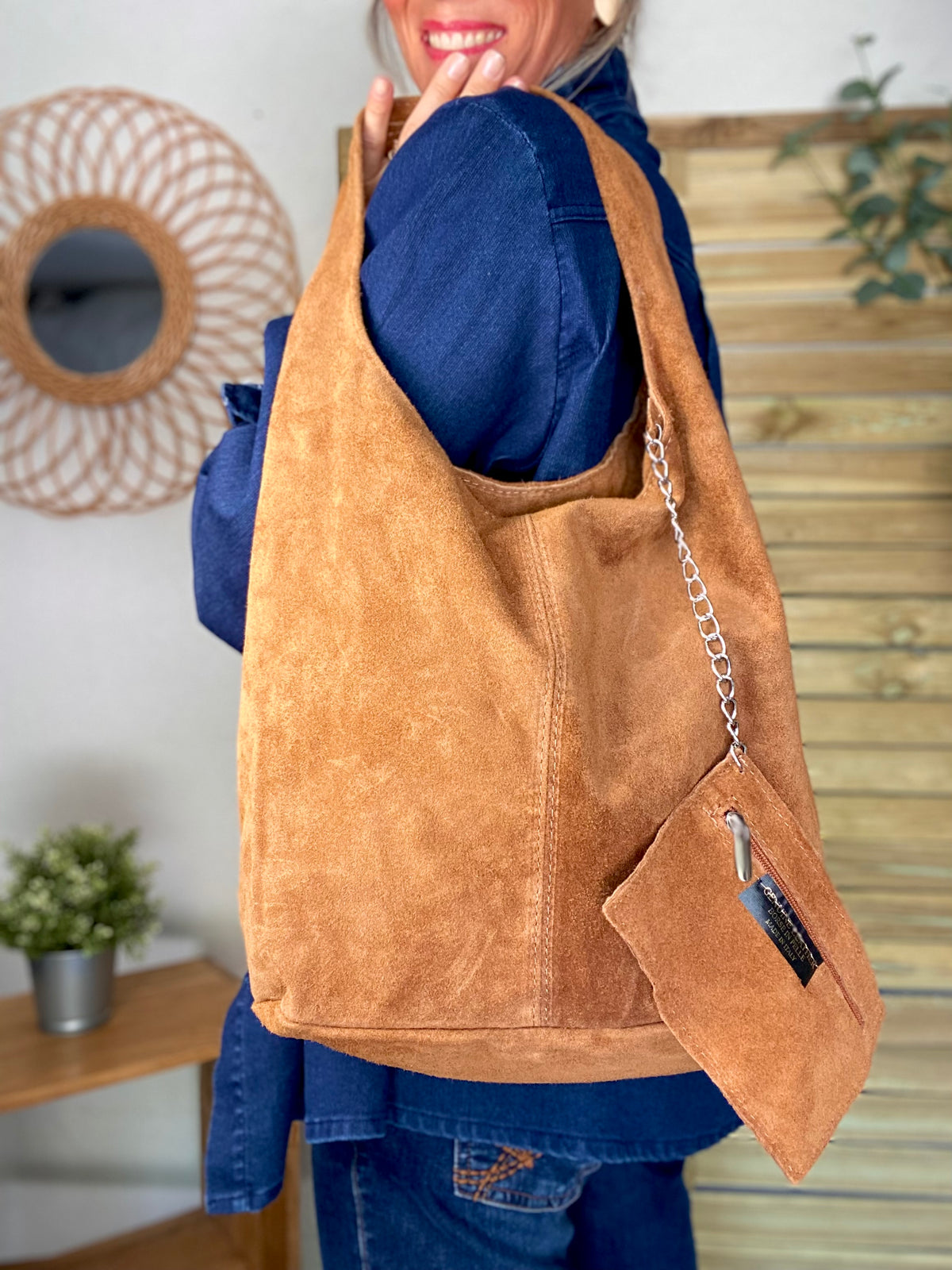 Sac cabas hobo cuir daim MARLON - Camel