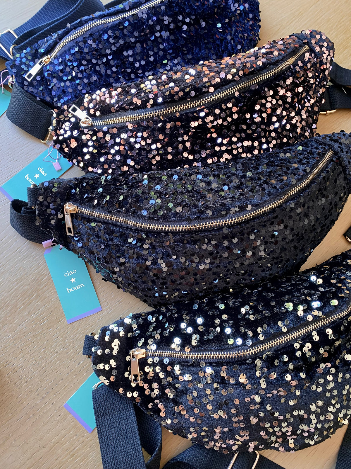 Sac banane L velours à sequins Ciao Boum - TAYLOR - Bleu marine