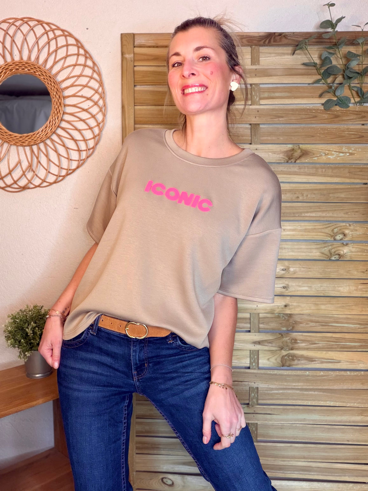 Tee shirt ICONIC matière sweat - THÉA Taupe