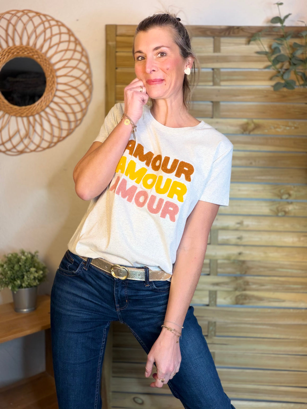 Tee shirt 3 x amour LÉA Beige - FIN DE SÉRIE
