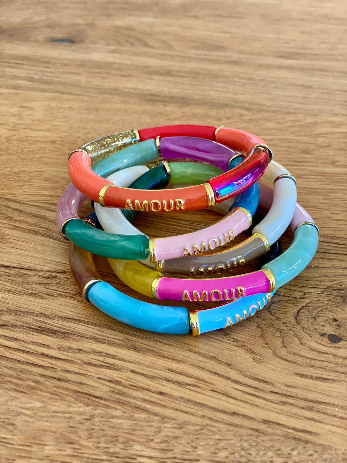 Bracelet élastique en résine multicolore Amour - ELLA (12 coloris au choix)