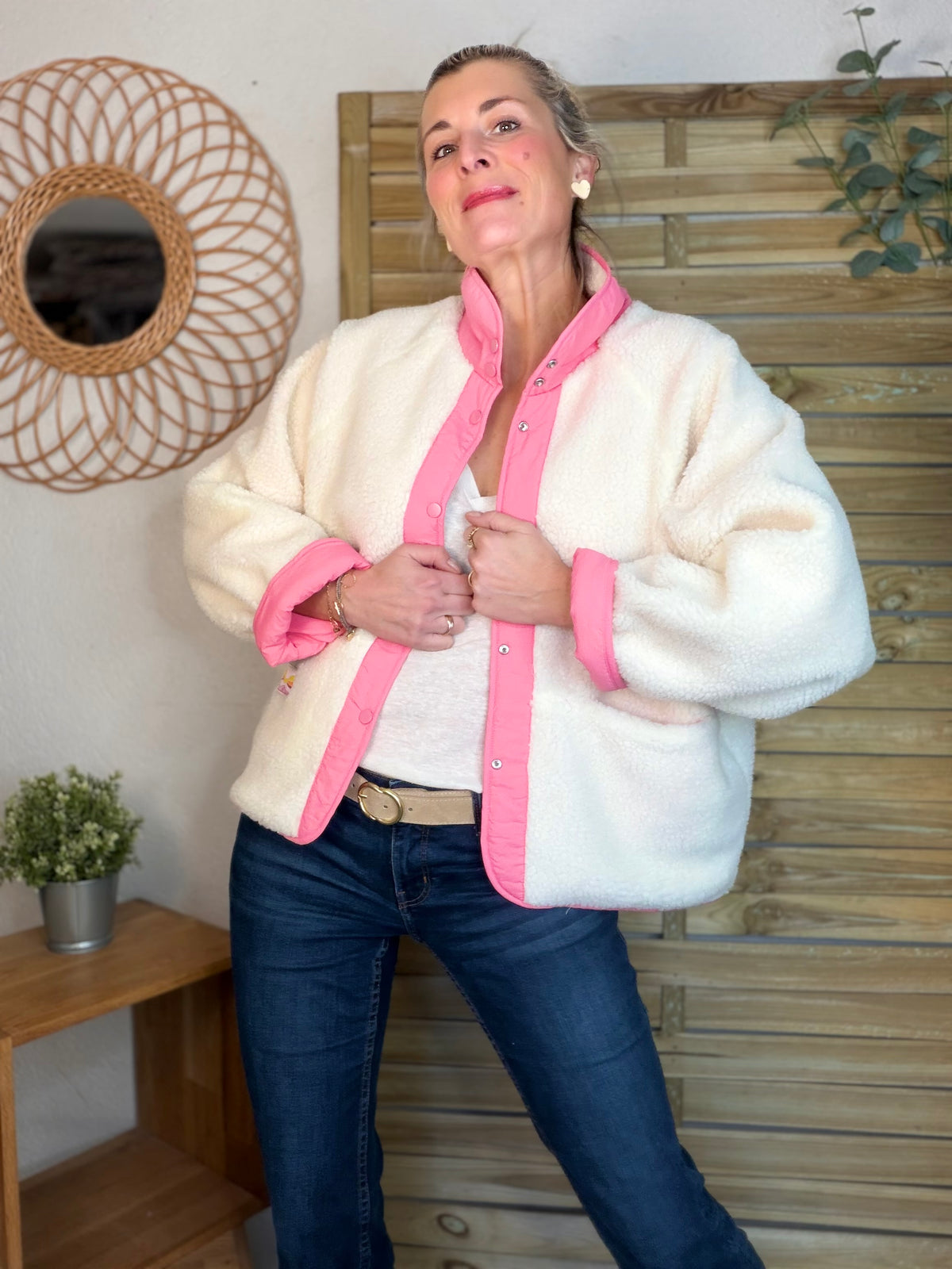 Veste matelassée réversible Sherpa AMÉLIE Rose - FIN DE SÉRIE