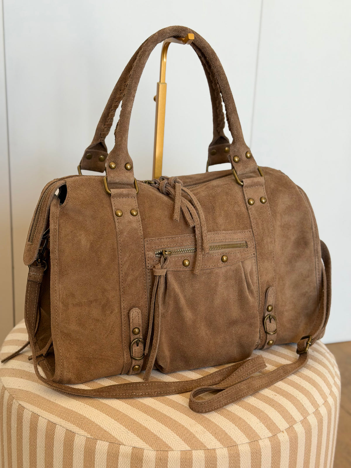 Sac cabas XL en cuir daim • HUNTER Taupe