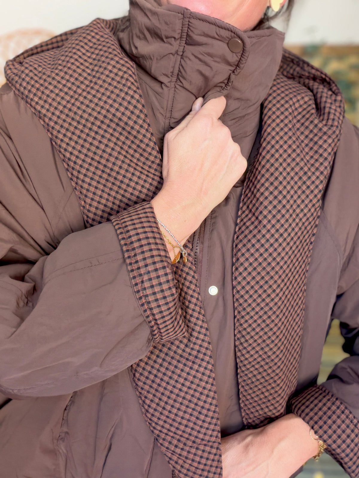 Veste matelassée capuche amovible réversible ODILE Chocolat