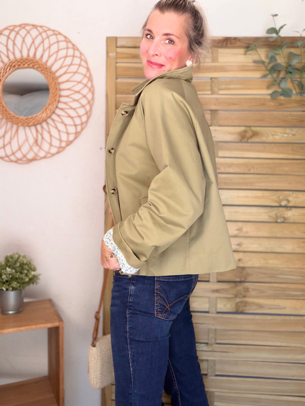 Veste Trench en coton avec Liberty - JOHAN Kaki clair - FIN DE SÉRIE
