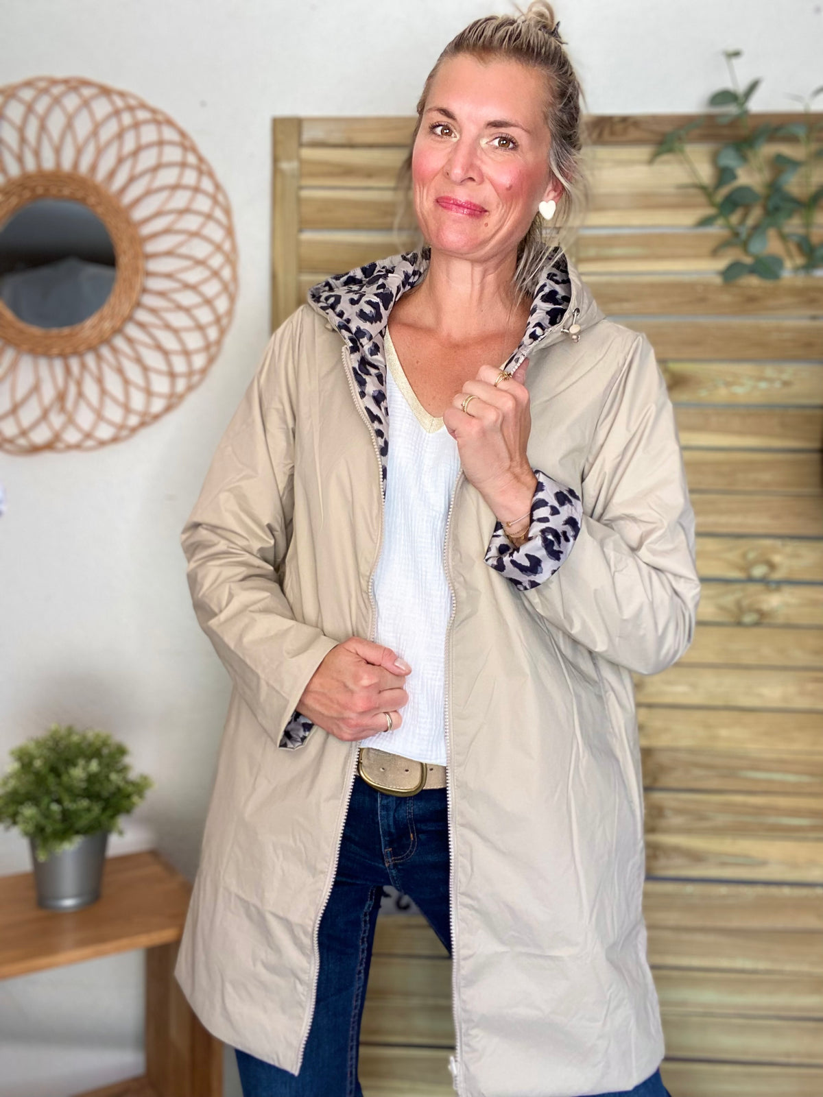 LAURA JO - Imperméable réversible rembourré LOUISON LONG - Beige / Léo