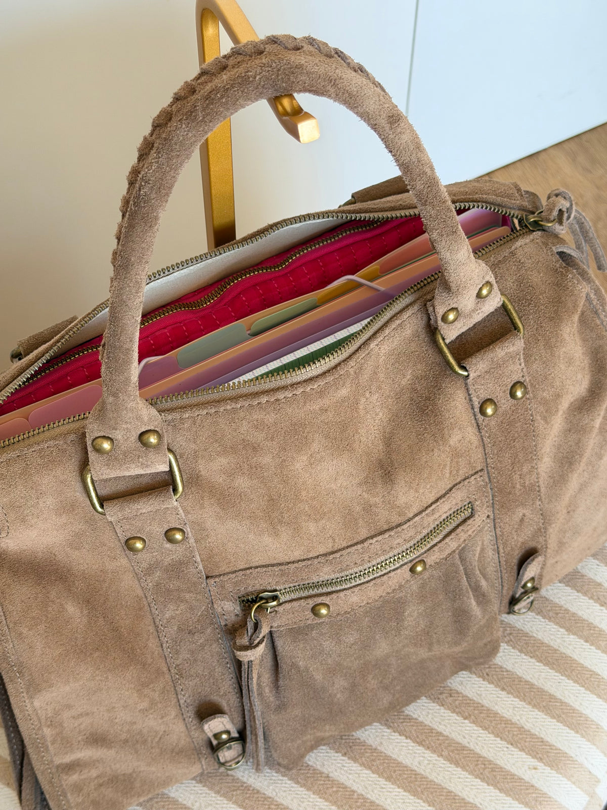 Sac cabas XL en cuir daim • HUNTER Taupe